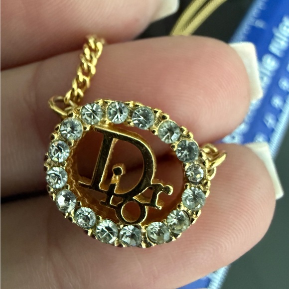 LOT 2017 18K gold plated Christian Dior classy oblique necklace with crystals - Picture 1 of 6